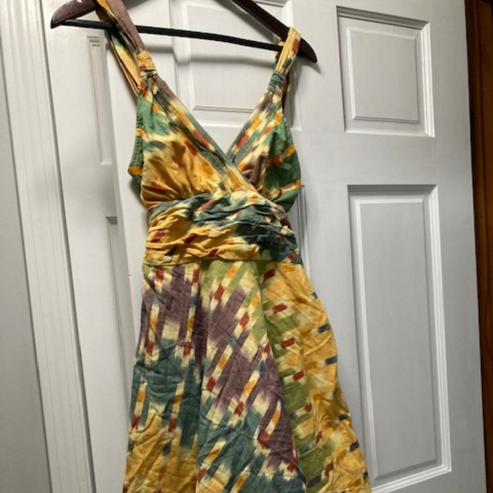Marc Jacobs Yellow and Multicolor Cotton Zip Up with Back Tye Dress Size 2